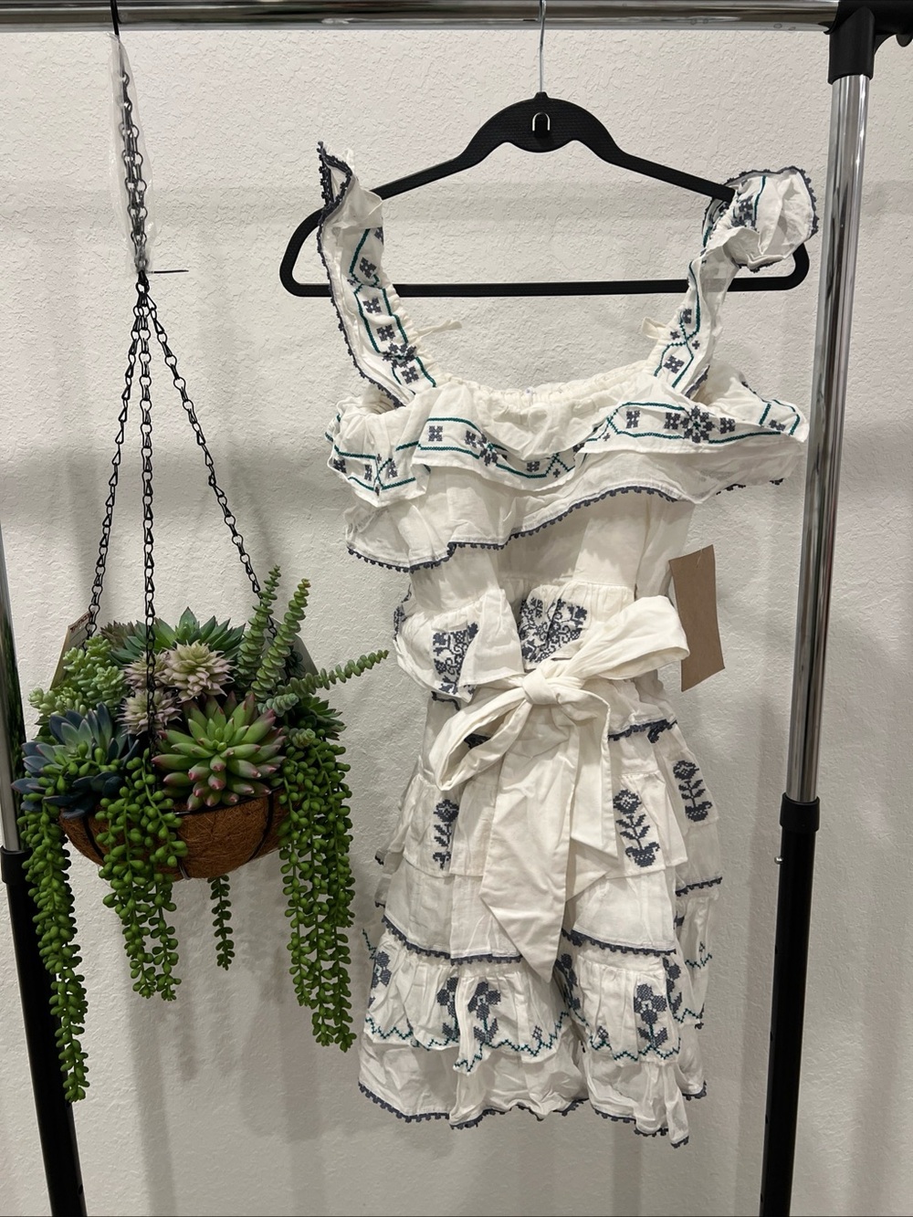 Women’s White Embroidered Ruffle Sundress